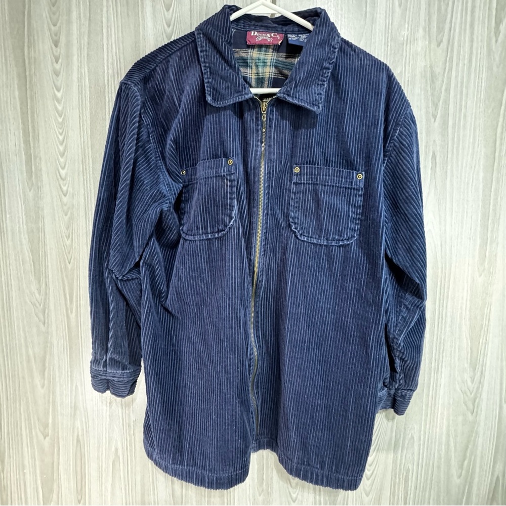VTG Denim & Co‎ Wide Wale Corduroy Jacket Coat Shirt Blue Oversized M Full Zip